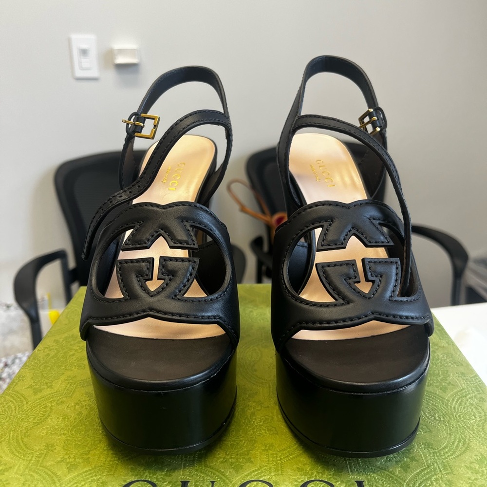 Gucci Black Leather Platform Heels